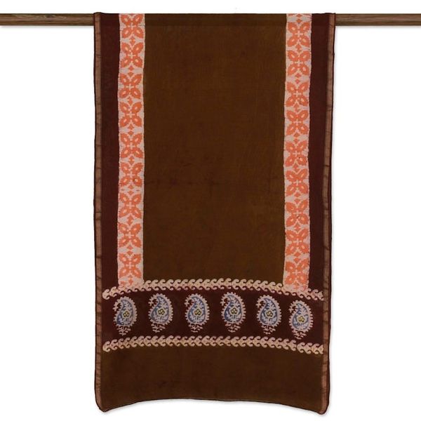 Alternate image for Batik Cotton and Silk Blend Shawl with Coffee Paisley Motifs Coffee Morning