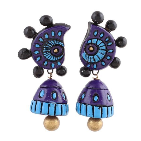 Alternate image for Hand-Painted Ceramic Dangle Earrings in Blue from India Grandiose Sky