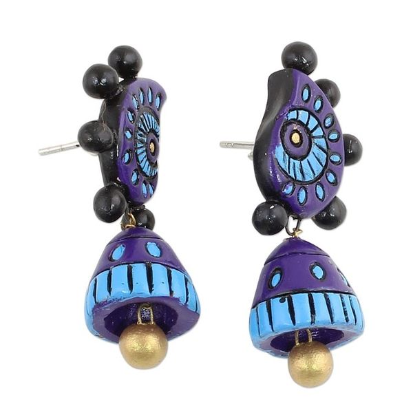 Alternate image for Hand-Painted Ceramic Dangle Earrings in Blue from India Grandiose Sky