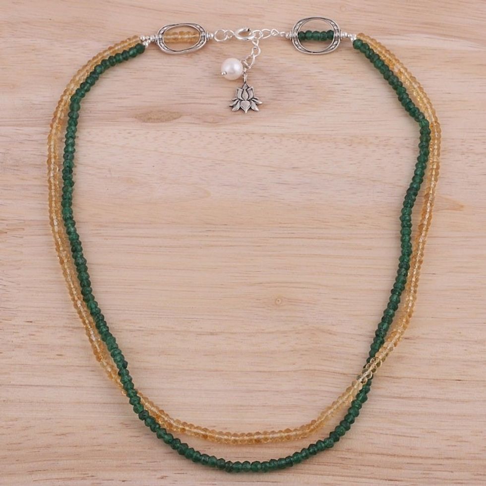 Aventurine Citrine and Cultured Pearl Beaded Necklace 'Lotus Mystique'