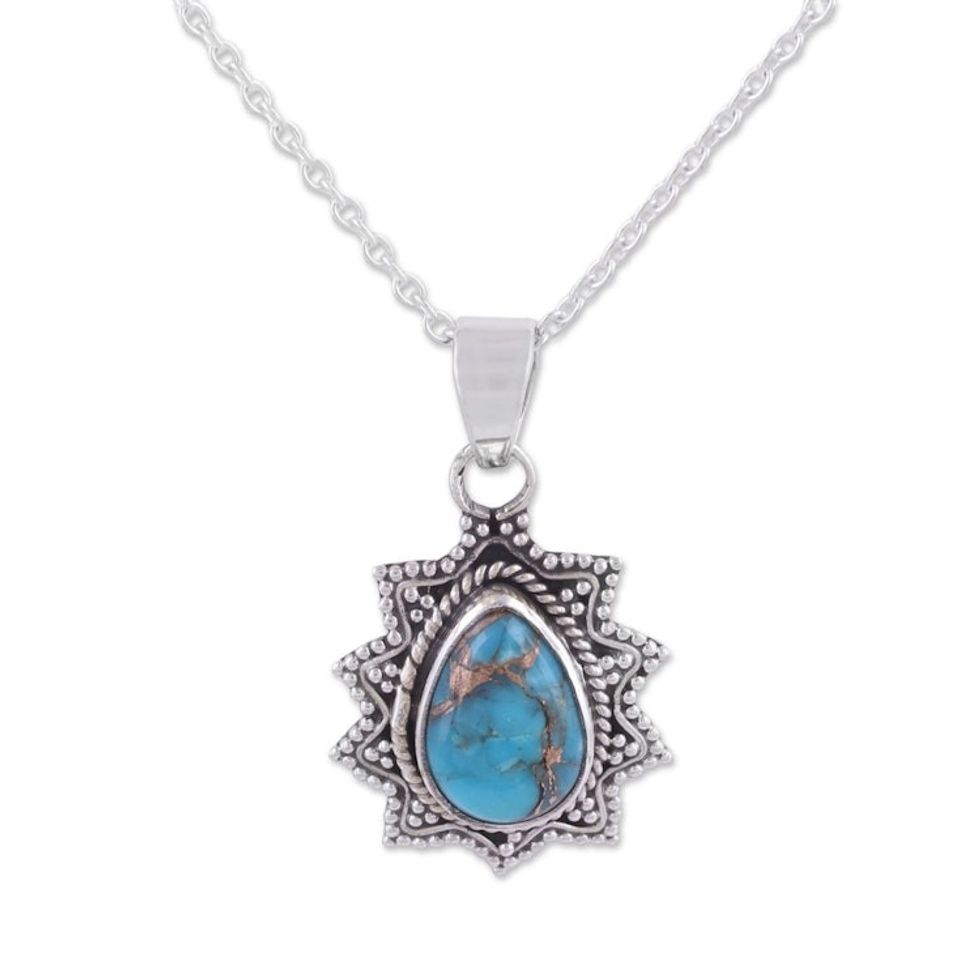 Sterling Silver and Composite Turquoise Pendant Necklace 'Flicker of Blue'