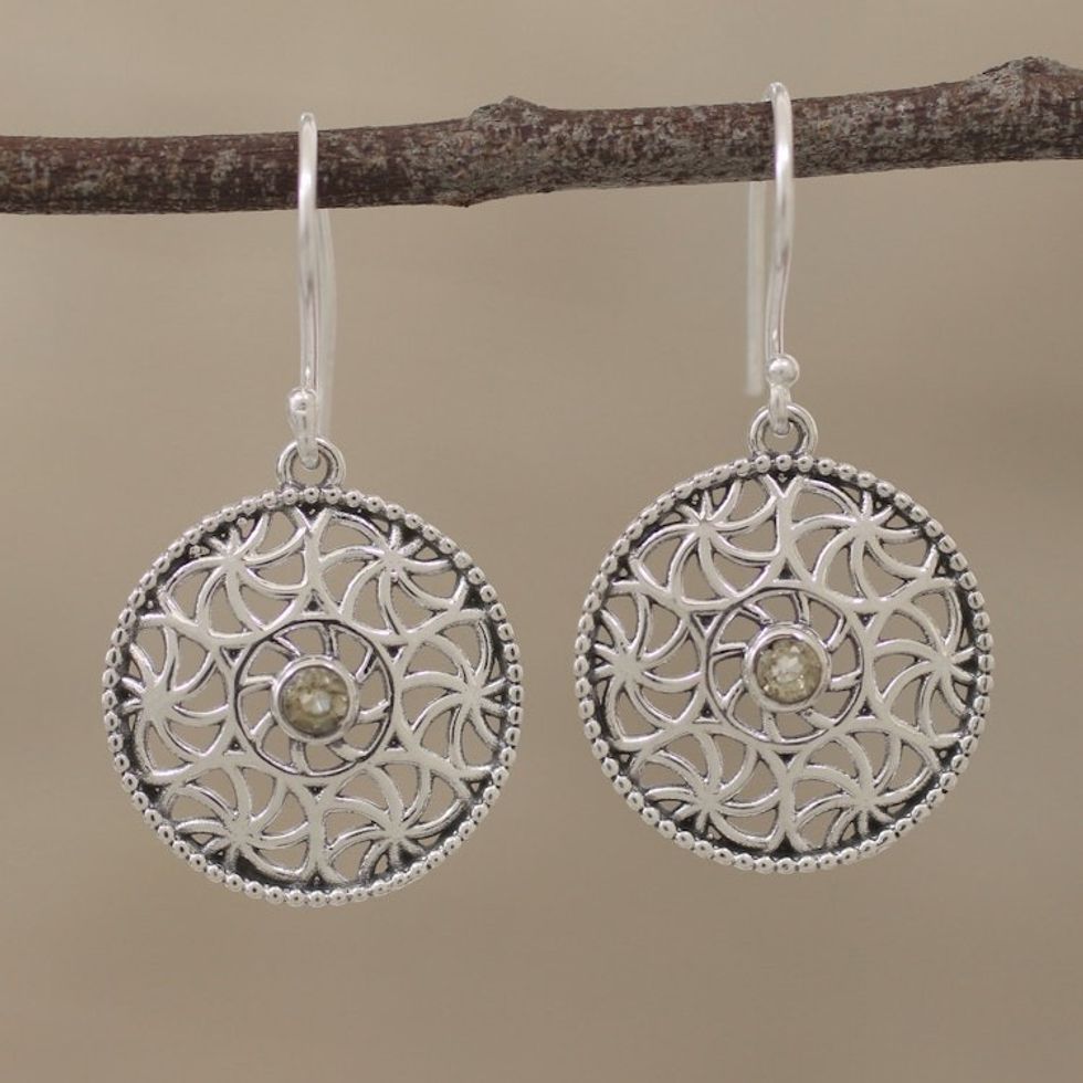 Citrine Openwork Dangle Earrings from India 'Circular Stars'