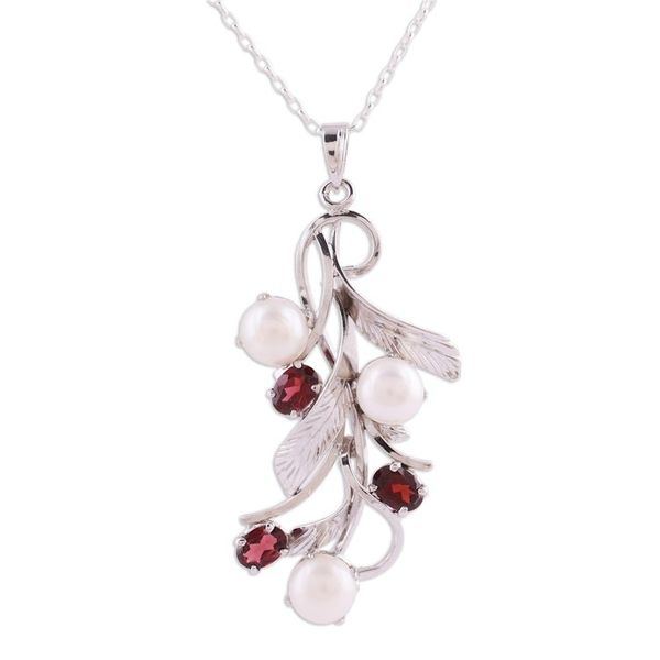 Alternate image for Cultured Pearl and Faceted Garnet Necklace from India Blissful Nature