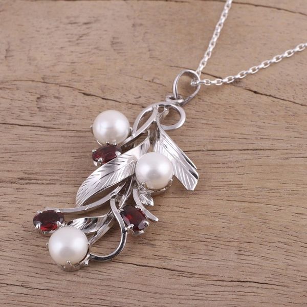 Alternate image for Cultured Pearl and Faceted Garnet Necklace from India Blissful Nature