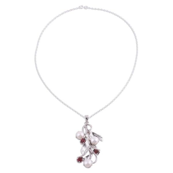 Alternate image for Cultured Pearl and Faceted Garnet Necklace from India Blissful Nature