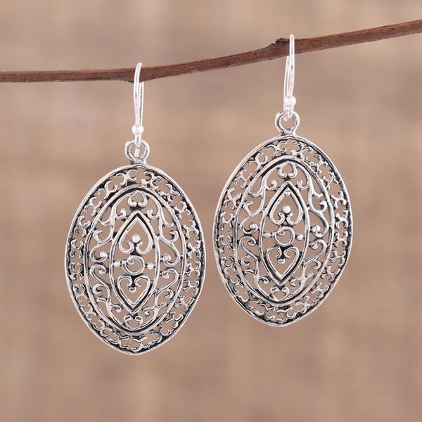 Alternate image for Sterling Silver Dangle Earrings with Jali Motif from India Jali Allure