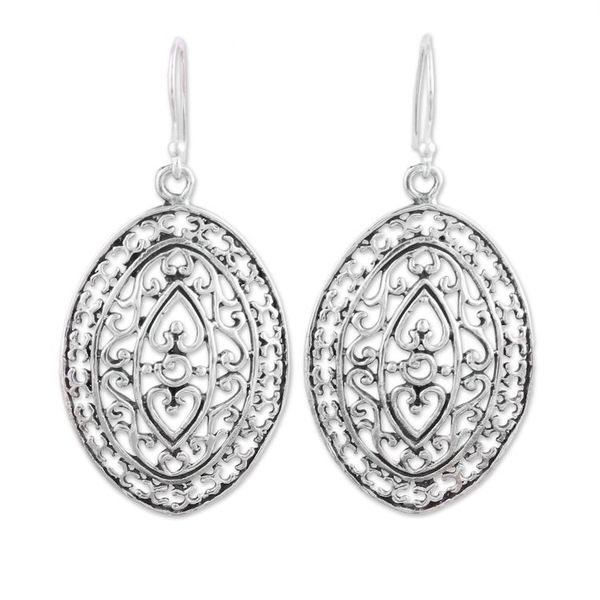 Alternate image for Sterling Silver Dangle Earrings with Jali Motif from India Jali Allure