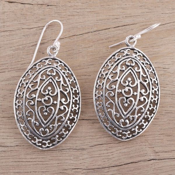Alternate image for Sterling Silver Dangle Earrings with Jali Motif from India Jali Allure