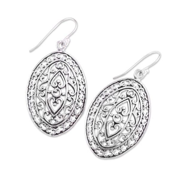 Alternate image for Sterling Silver Dangle Earrings with Jali Motif from India Jali Allure