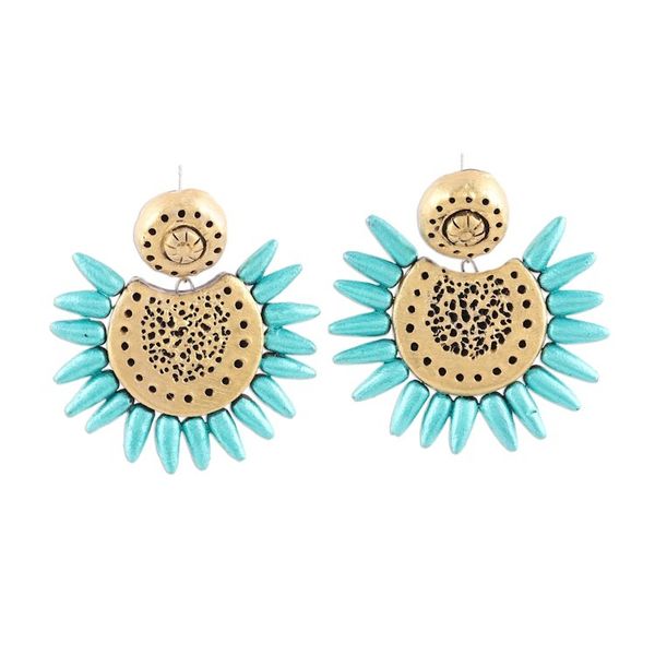 Alternate image for Corona Motif Ceramic Dangle Earrings Crafted in India Green Coronas