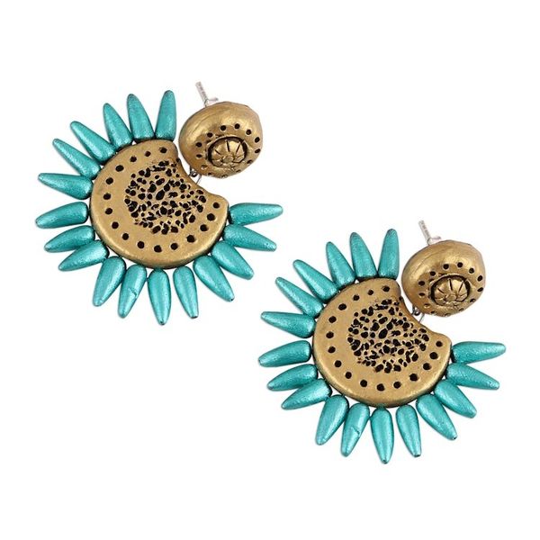 Alternate image for Corona Motif Ceramic Dangle Earrings Crafted in India Green Coronas