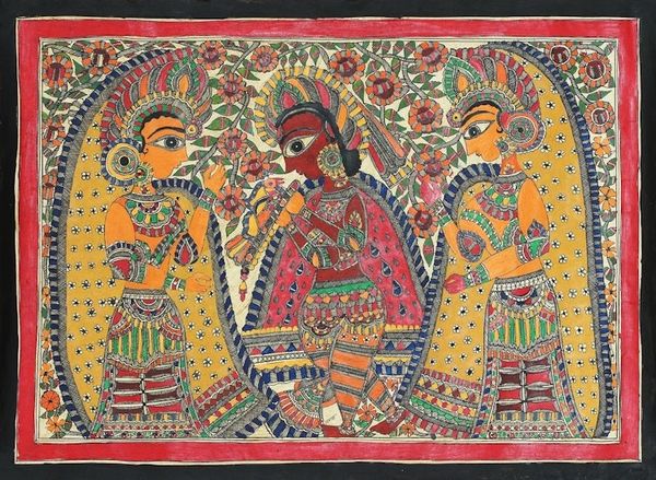 Alternate image for Authentic Signed Madhubani Folk Art Painting of Krishna Euphoria