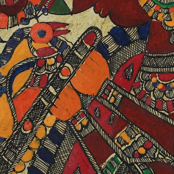Alternate image for Authentic Signed Madhubani Folk Art Painting of Krishna Euphoria
