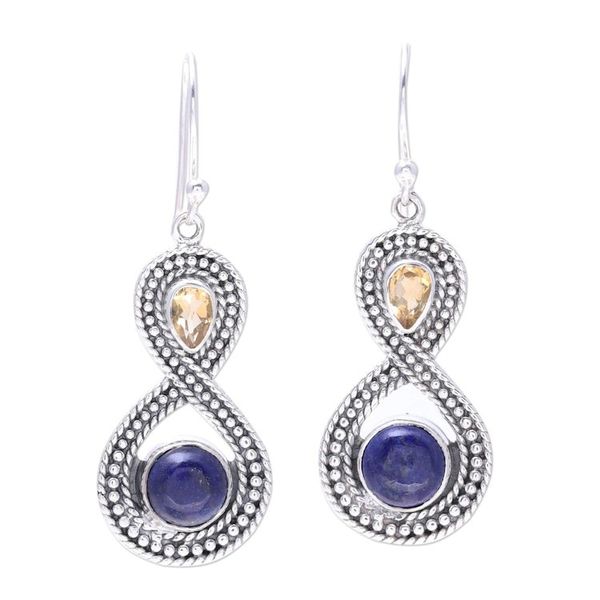 Alternate image for Citrine and Lapis Lazuli Sterling Silver Dangle Earrings Starlit Sky
