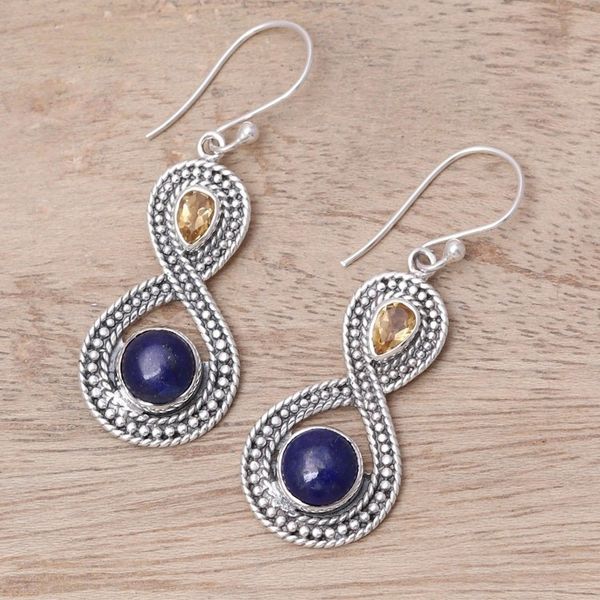 Alternate image for Citrine and Lapis Lazuli Sterling Silver Dangle Earrings Starlit Sky