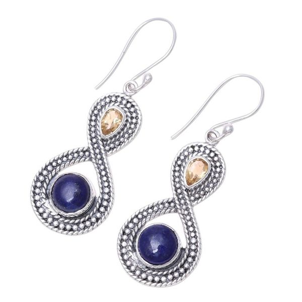 Alternate image for Citrine and Lapis Lazuli Sterling Silver Dangle Earrings Starlit Sky