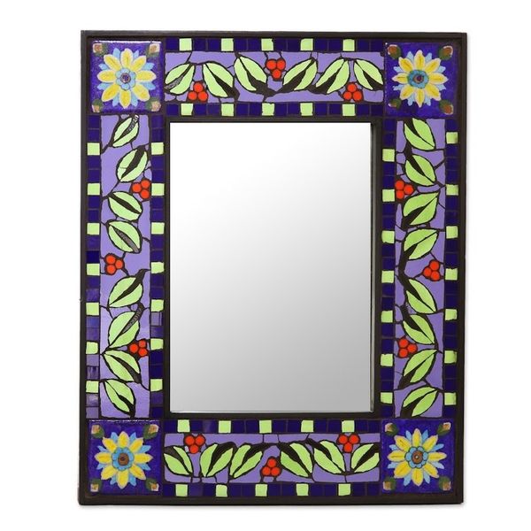 Alternate image for Ceramic Wall Mirror with Sun and Leaf Mosaic from India Sunny Leaves