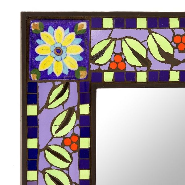 Alternate image for Ceramic Wall Mirror with Sun and Leaf Mosaic from India Sunny Leaves