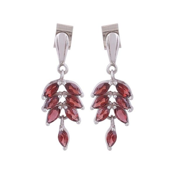 Alternate image for Garnet and Rhodium Plated Silver Dangle Earrings On the Vine