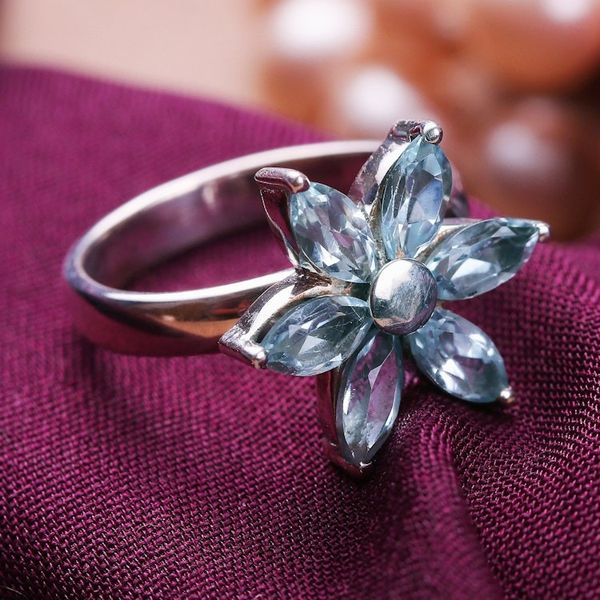 Alternate image for Blue Topaz and Sterling Silver Floral Ring from India Sparkling Daisy