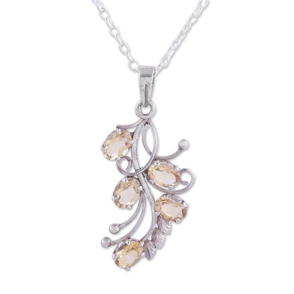 Alternate image for Handcrafted Rhodium Plated Citrine Pendant Necklace Shimmering Blossoms