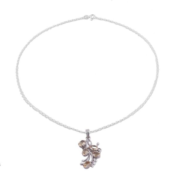 Alternate image for Handcrafted Rhodium Plated Citrine Pendant Necklace Shimmering Blossoms