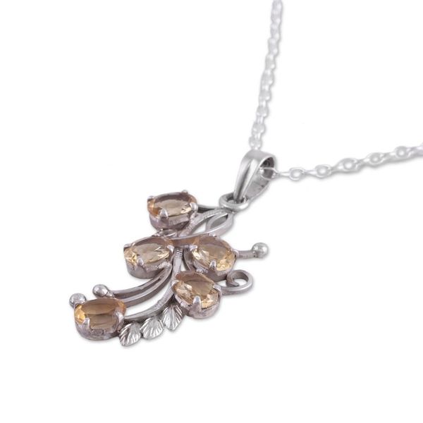 Alternate image for Handcrafted Rhodium Plated Citrine Pendant Necklace Shimmering Blossoms