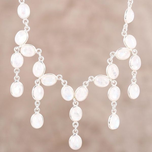 Alternate image for Rainbow Moonstone Sterling Silver Waterfall Necklace Luxurious Luster