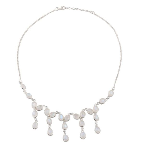 Alternate image for Rainbow Moonstone Sterling Silver Waterfall Necklace Luxurious Luster
