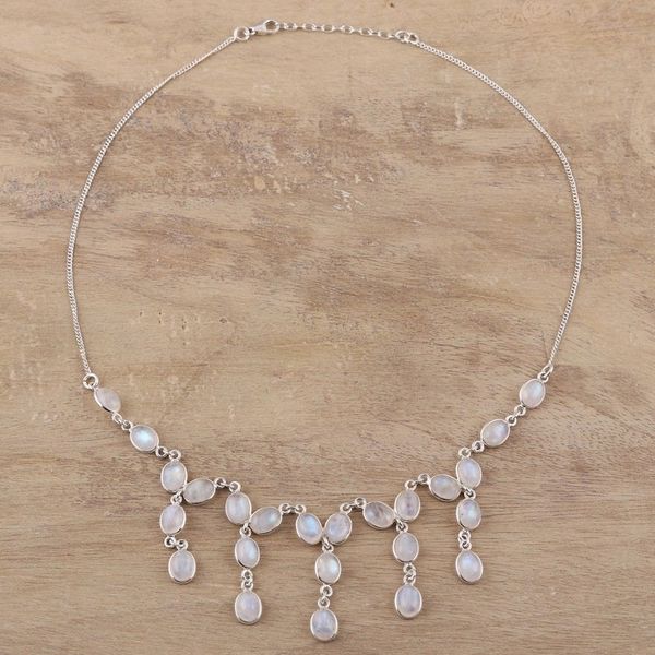 Alternate image for Rainbow Moonstone Sterling Silver Waterfall Necklace Luxurious Luster