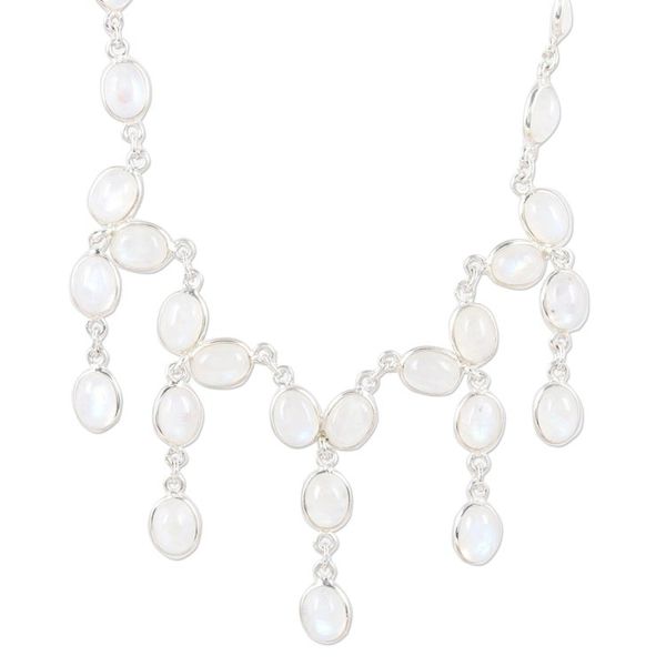 Alternate image for Rainbow Moonstone Sterling Silver Waterfall Necklace Luxurious Luster