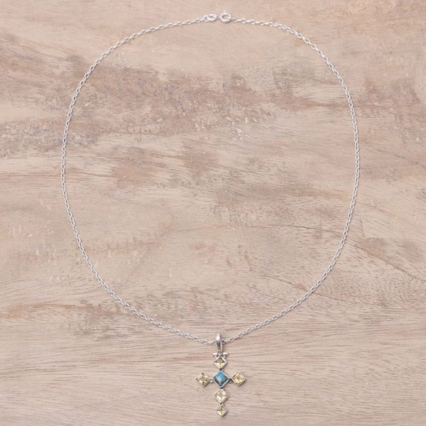 Alternate image for Citrine and Composite Turquoise Cross Pendant Necklace Sunny Cross