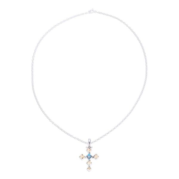 Alternate image for Citrine and Composite Turquoise Cross Pendant Necklace Sunny Cross