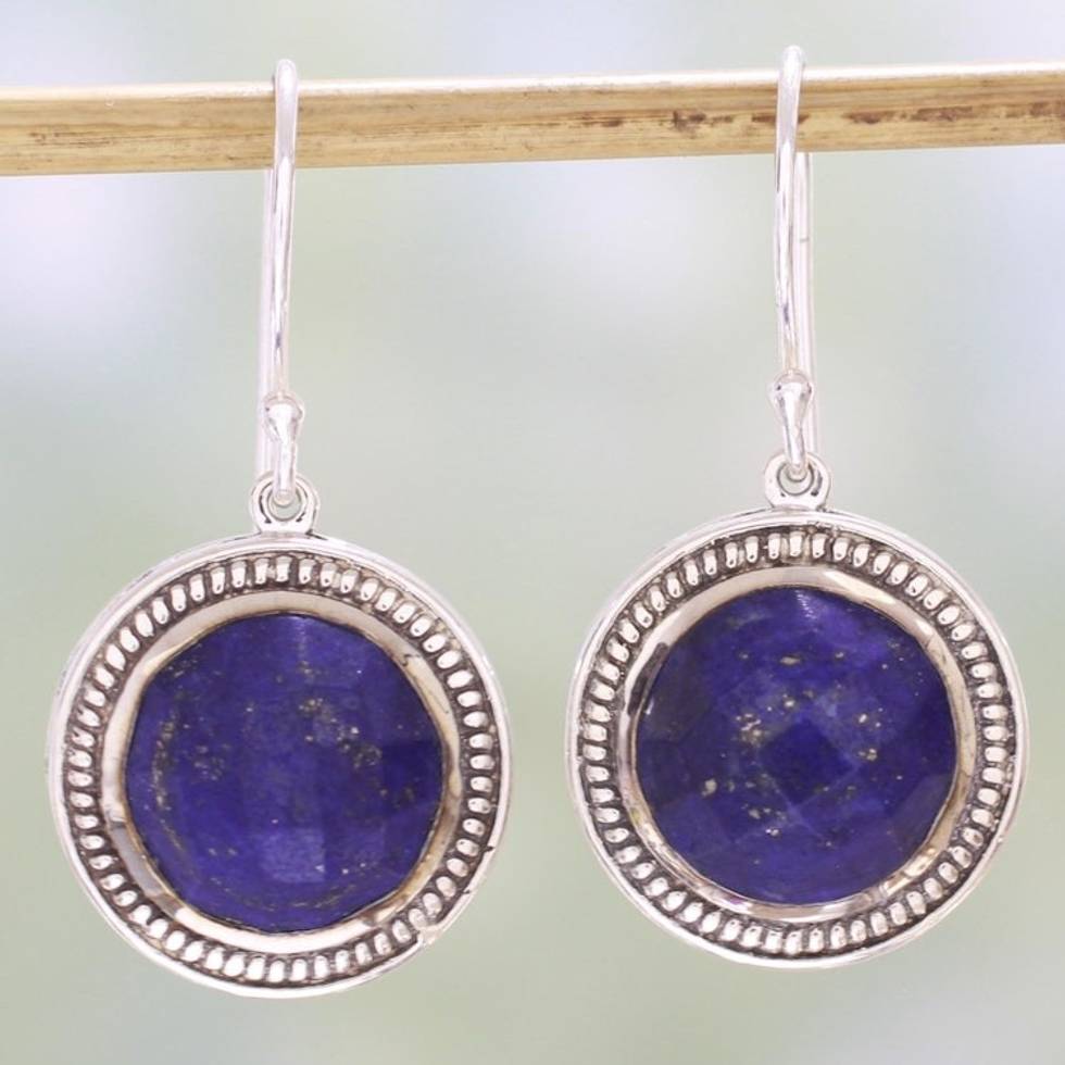 Lapis Lazuli and Sterling Silver Dangle Earrings from India 'Fascinating Ropes'
