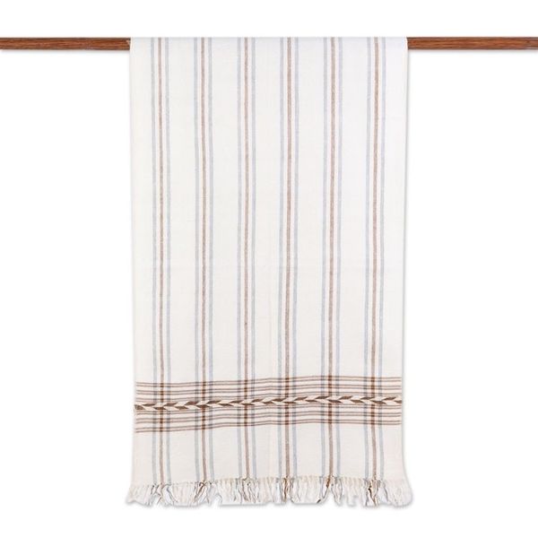 Alternate image for Wool Blend Cream Subtle Brown and Grey Striped Scarf Subtle