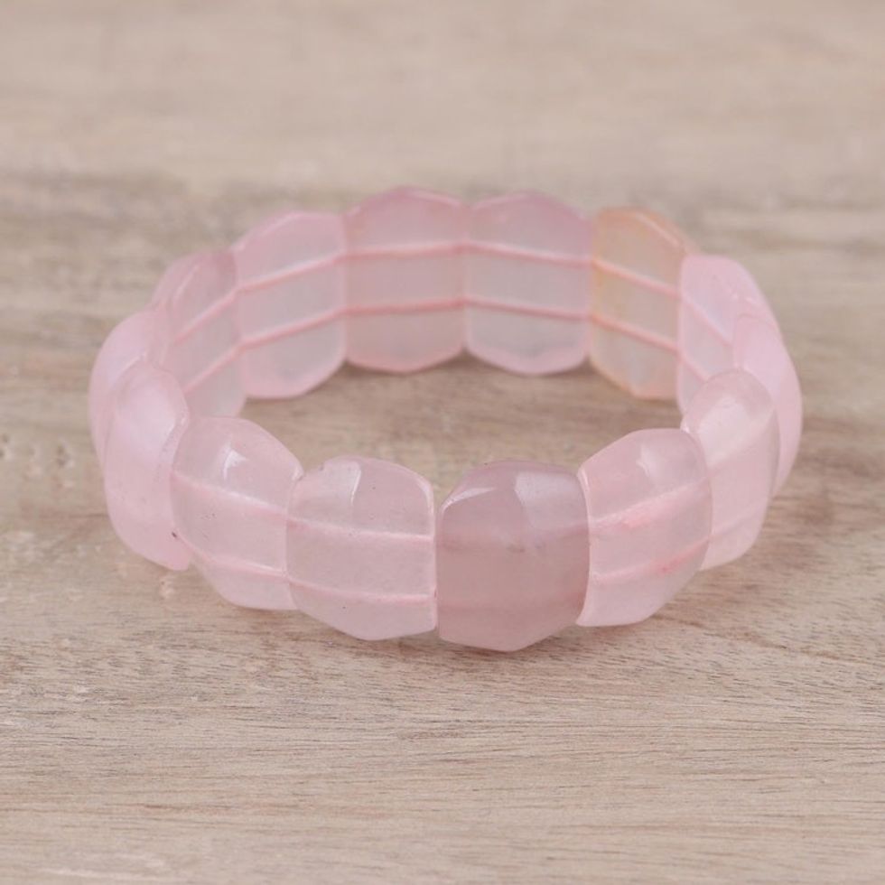 Pastel Pink Aventurine Beaded Stretch Bracelet from India 'Ice Roses'