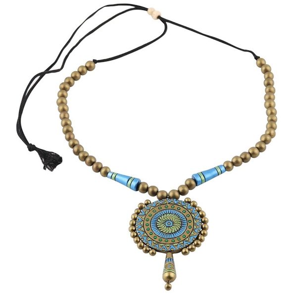 Alternate image for Hand-Painted Golden Peacock Ceramic Pendant Necklace Peacock Gold