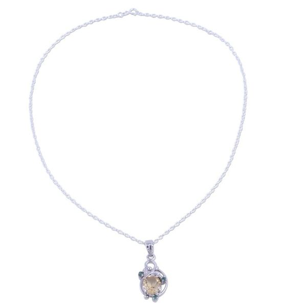 Alternate image for Rhodium Plated Citrine and Emerald Leaf Necklace from India Sunshine Bloom