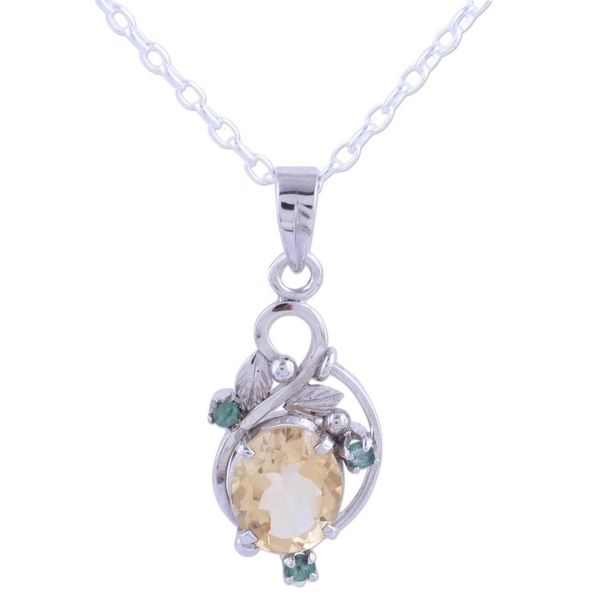 Alternate image for Rhodium Plated Citrine and Emerald Leaf Necklace from India Sunshine Bloom