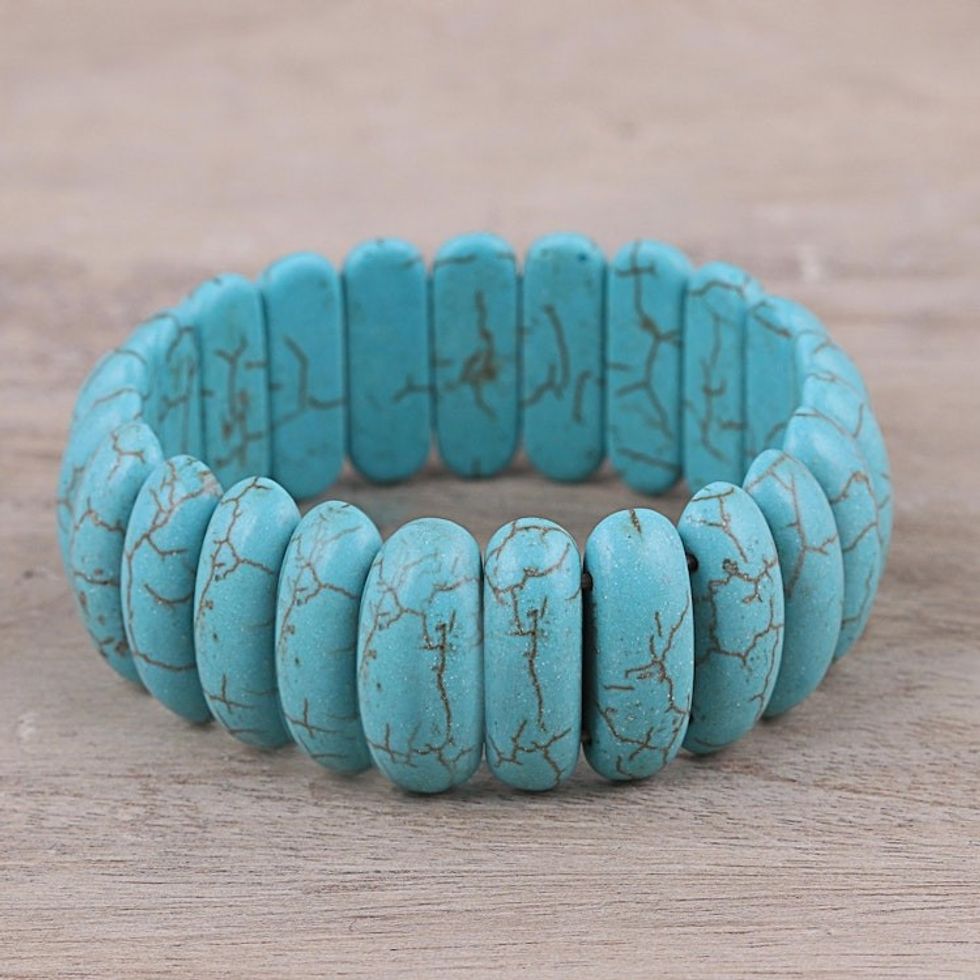 Reconstituted Turquoise Cool Water Beaded Stretch Bracelet 'Cool Water'
