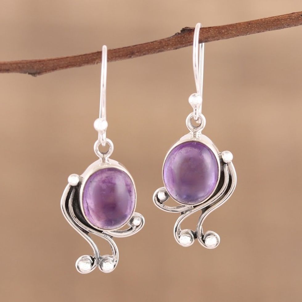 Handmade 925 Sterling Silver Amethyst Dangle Earrings 'Pleasing Violet'