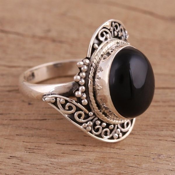 Alternate image for Handcrafted Black Onyx Cocktail Ring from India Magical Allure