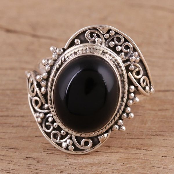 Alternate image for Handcrafted Black Onyx Cocktail Ring from India Magical Allure