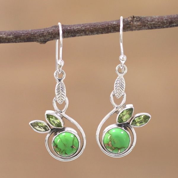 Alternate image for Peridot and Composite Turquoise Dangle Earrings from India Spring Beauty