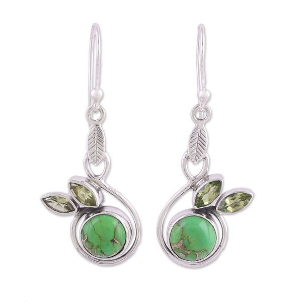 Alternate image for Peridot and Composite Turquoise Dangle Earrings from India Spring Beauty