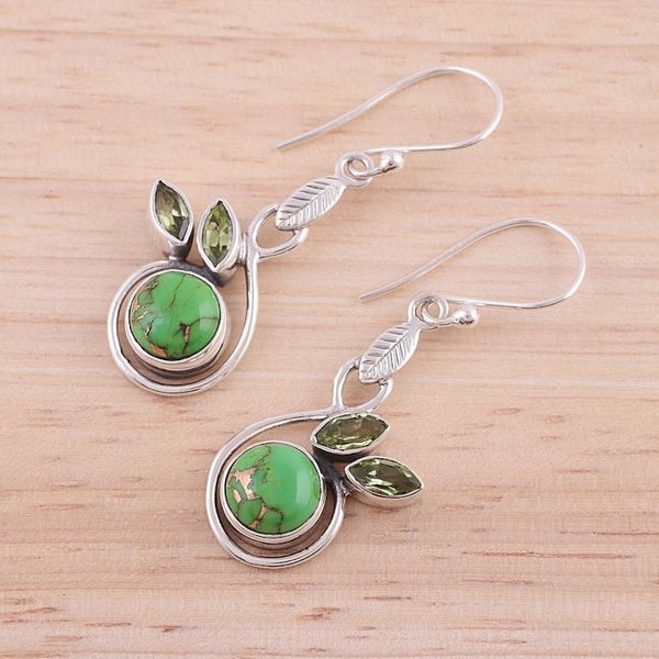 Alternate image for Peridot and Composite Turquoise Dangle Earrings from India Spring Beauty
