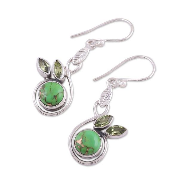 Alternate image for Peridot and Composite Turquoise Dangle Earrings from India Spring Beauty