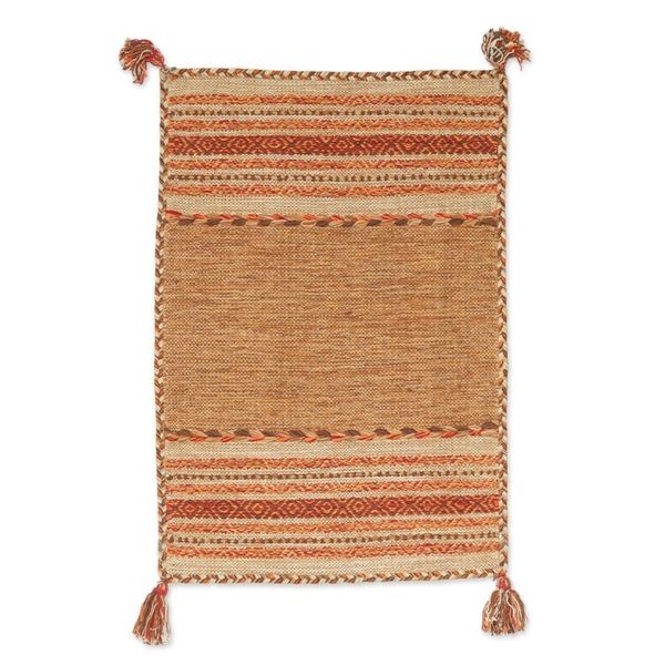 Alternate image for Hand Woven Cotton Geometric Dhurrie Rug from India 2x3 Delhi Delight in Brown