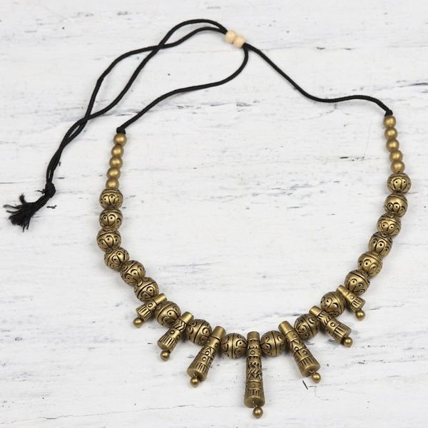 Alternate image for Hand-Painted Golden Sun Ceramic Adjustable Beaded Necklace Gold Sun