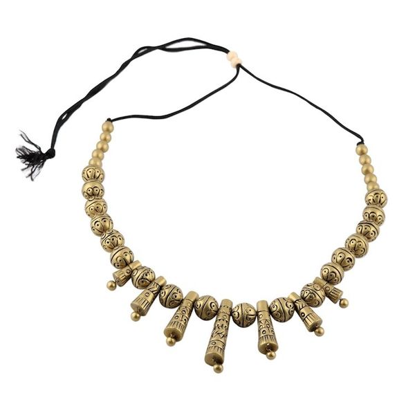 Alternate image for Hand-Painted Golden Sun Ceramic Adjustable Beaded Necklace Gold Sun